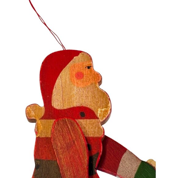 Vintage Hand-Painted Wooden Santa Claus Ornament moveable arms - Picture 2 of 7